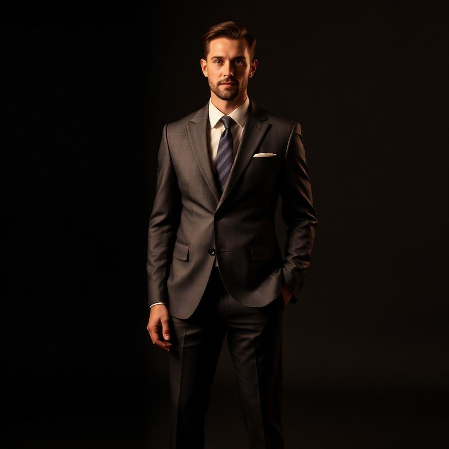 Suit after professional alteration, sharply fitted